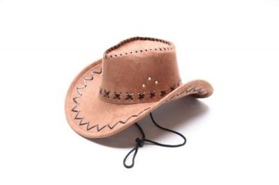 Cowboyhut aus Kunstleder, braun, mit Ziernaht