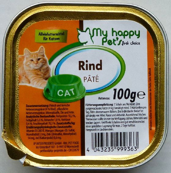 My happy pet's Alleinfutter für Katzen Rind 100g Schale