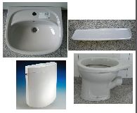 BATHROOM-SET in gray incl. washbasin + WC + tank + shelf