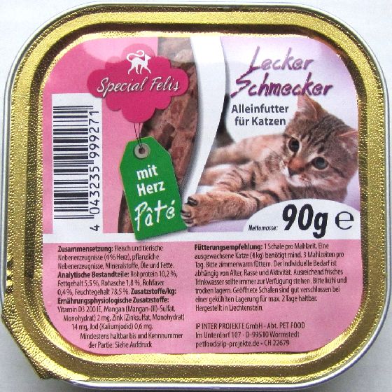 Spezial Felies Alleinfutter für Katzen Souffle mit Herz Schale 90g