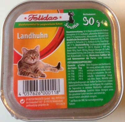 Felidae  Landhuhn Alleinfutter für Katzen Soufle Schale 90g