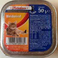 Felidae  Weiderrind Alleinfutter für Katzen Soufle Schale 90g