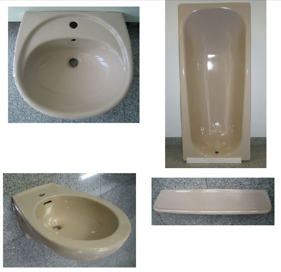 Sonderposten 4-teiliges Marken BAD-SET in Beige Badewanne+Waschbecken+Bidet+Ablage