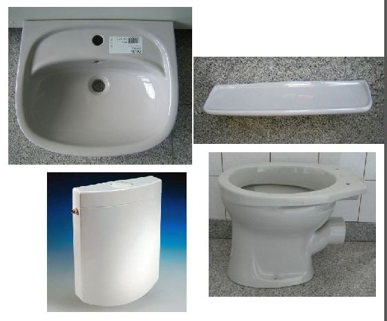 BATHROOM-SET in gray incl. washbasin + WC + tank + shelf